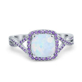Cushion Wedding Ring Lab Created White Opal 925 Sterling Silver