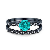 Art Deco Engagement Piece Ring Black Tone, Simulated Paraiba Tourmaline CZ 925 Sterling Silver
