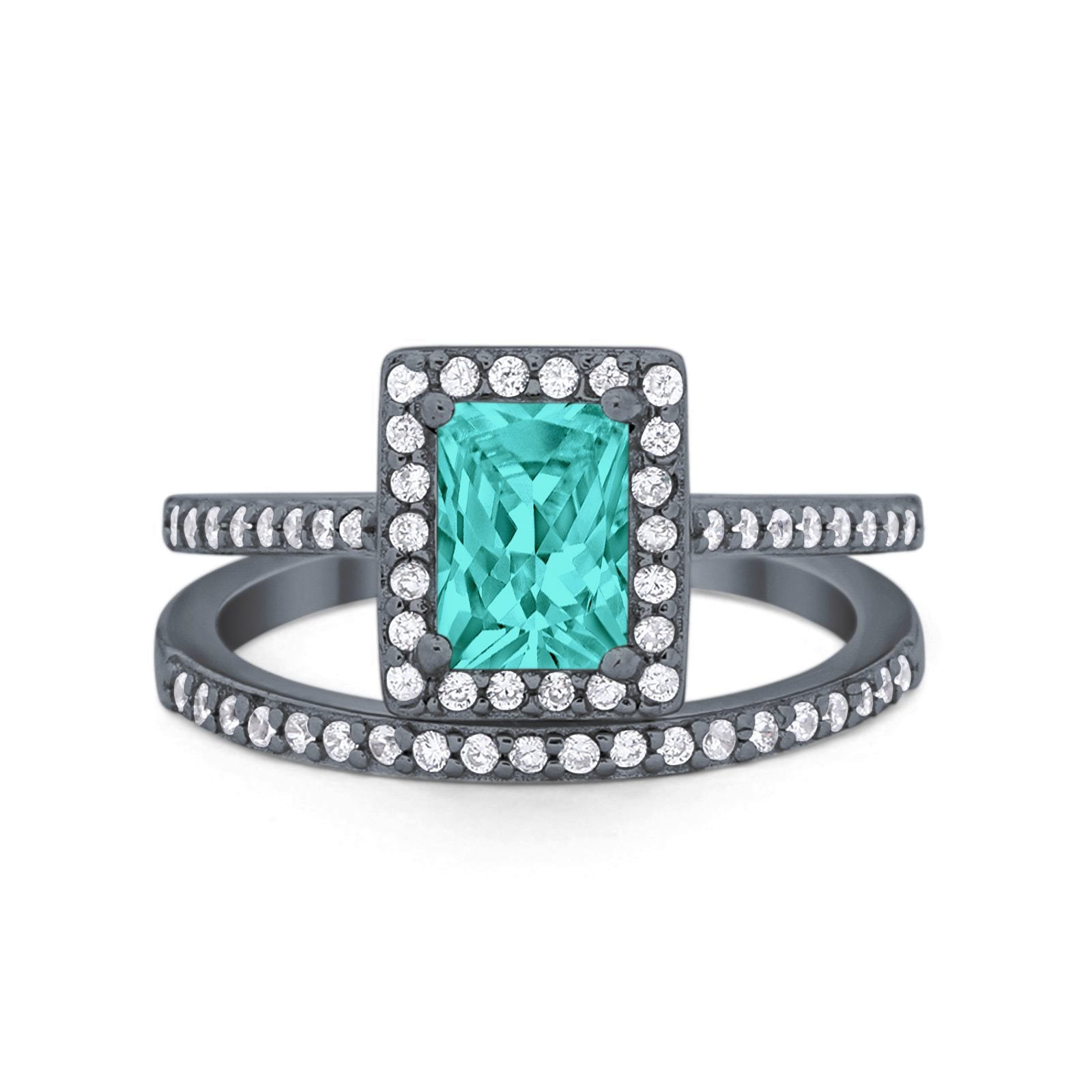 Radiant Cut Engagement Piece Ring Black Tone, Simulated Paraiba Tourmaline 925 Sterling Silver