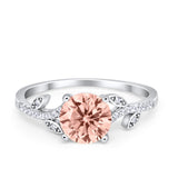 Leaf Style Wedding Ring Round Simulated Morganite CZ 925 Sterling Silver