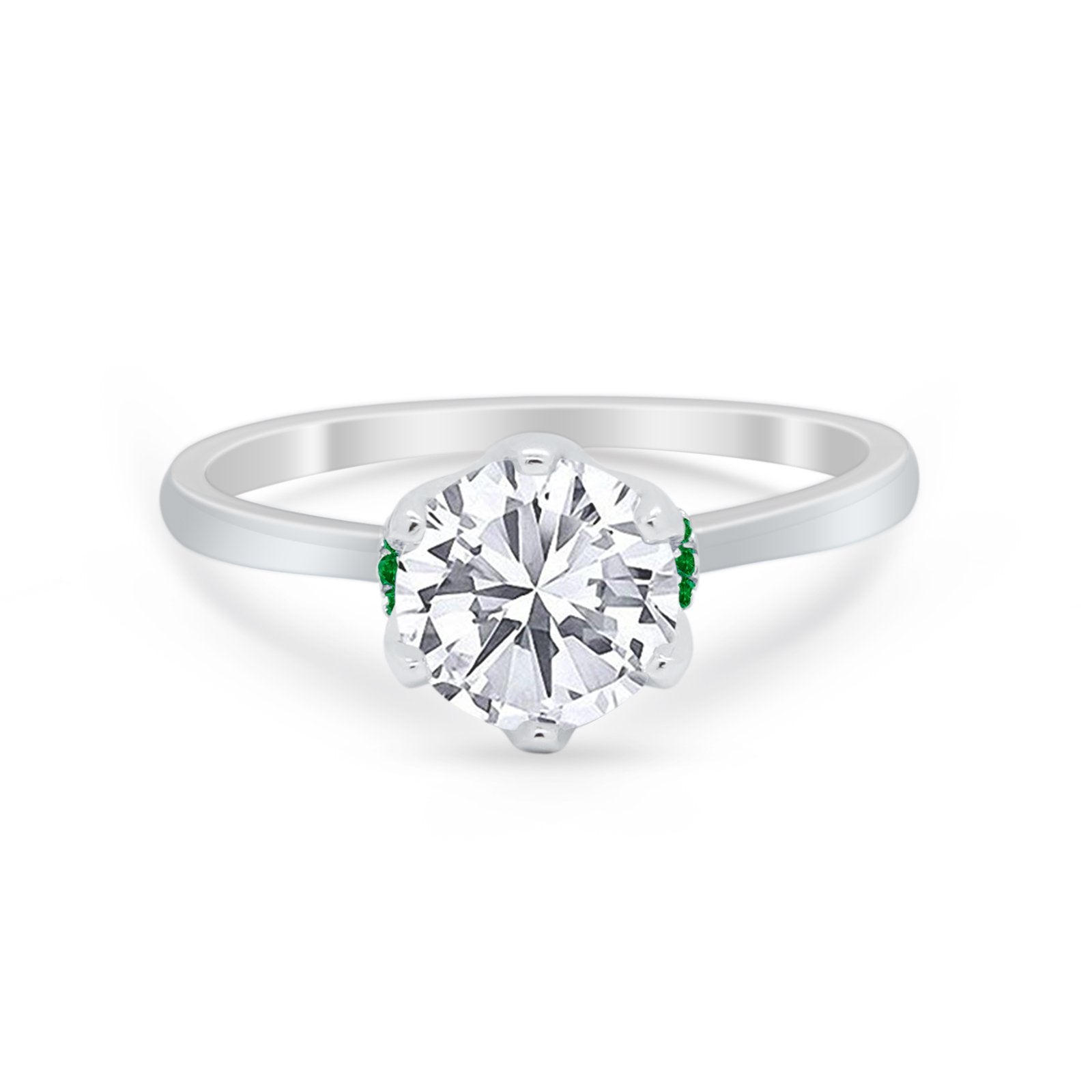 Simulated Emerald Accent Cubic Zirconia 925 Sterling Silver Wedding Ring