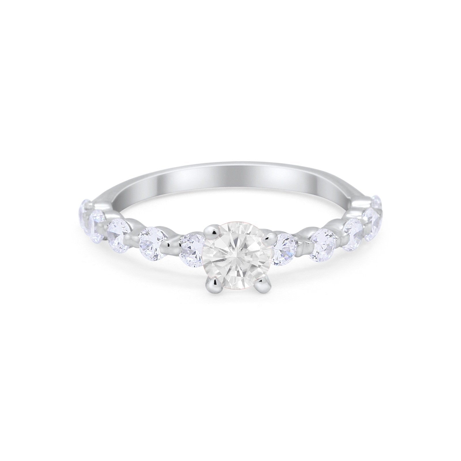 Vintage Style Wedding Ring Round Simulated Cubic Zirconia 925 Sterling Silver