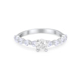 Vintage Style Wedding Ring Round Simulated Cubic Zirconia 925 Sterling Silver