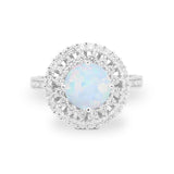 Cocktail Wedding Ring Round Lab Created White Opal 925 Sterling Silver