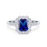 Halo Radiant Cut Wedding Ring Simulated Blue Sapphire CZ 925 Sterling Silver