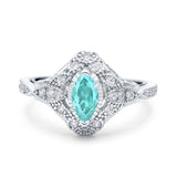 Marquise Art Deco Engagement Ring Accent Simulated Paraiba Tourmaline CZ 925 Sterling Silver