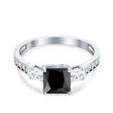 Princess Cut Art Deco Wedding Ring Simulated Black CZ 925 Sterling Silver