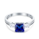 Princess Cut Art Deco Wedding Ring Simulated Blue Sapphire CZ 925 Sterling Silver