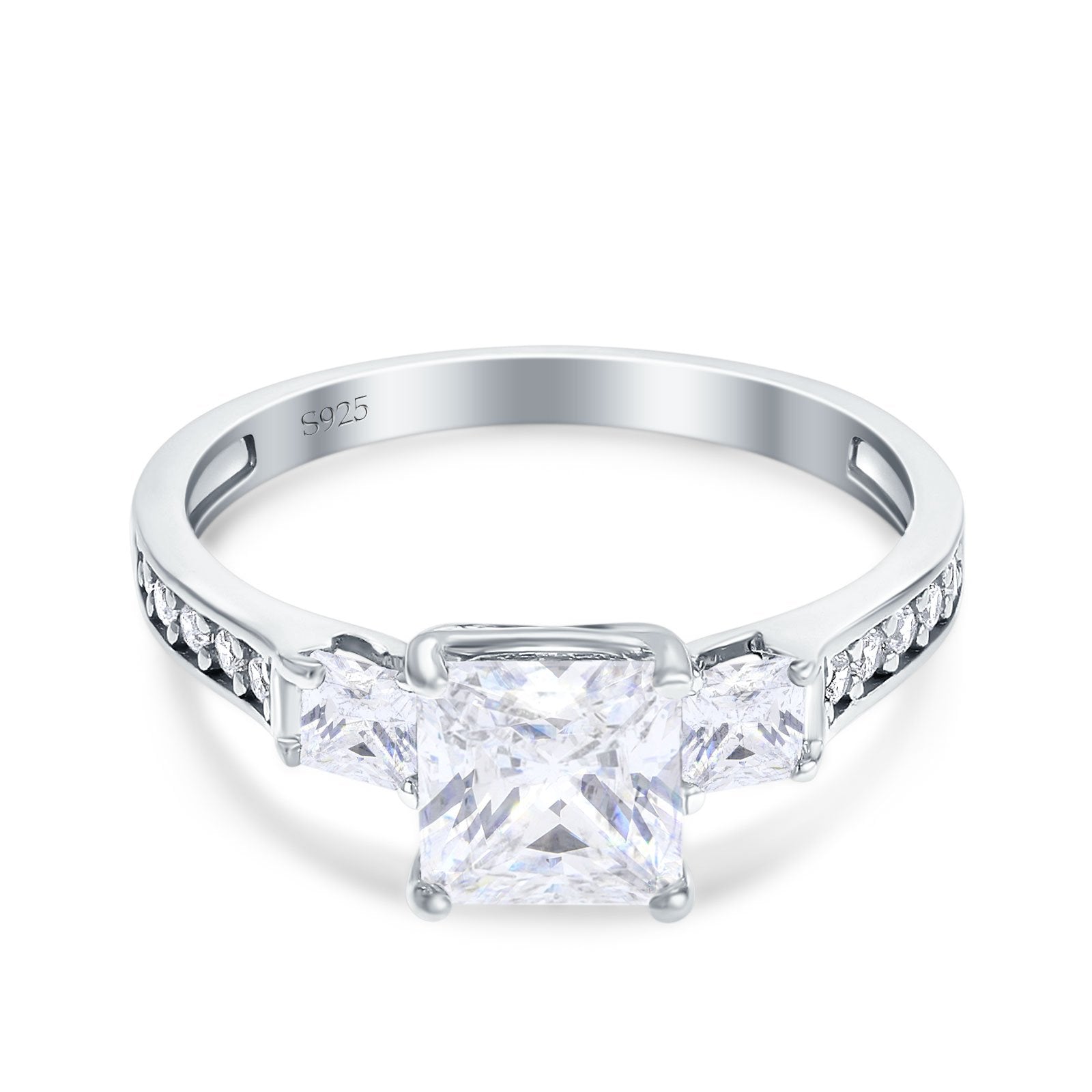 Princess Cut Art Deco Wedding Ring Simulated Cubic Zirconia 925 Sterling Silver