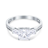 Princess Cut Art Deco Wedding Ring Simulated Cubic Zirconia 925 Sterling Silver