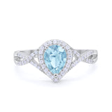 Teardrop Wedding Promise Ring Infinity Round Simulated Aquamarine CZ 925 Sterling Silver