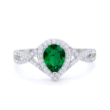 Teardrop Wedding Promise Ring Infinity Round Simulated Green Emerald CZ 925 Sterling Silver