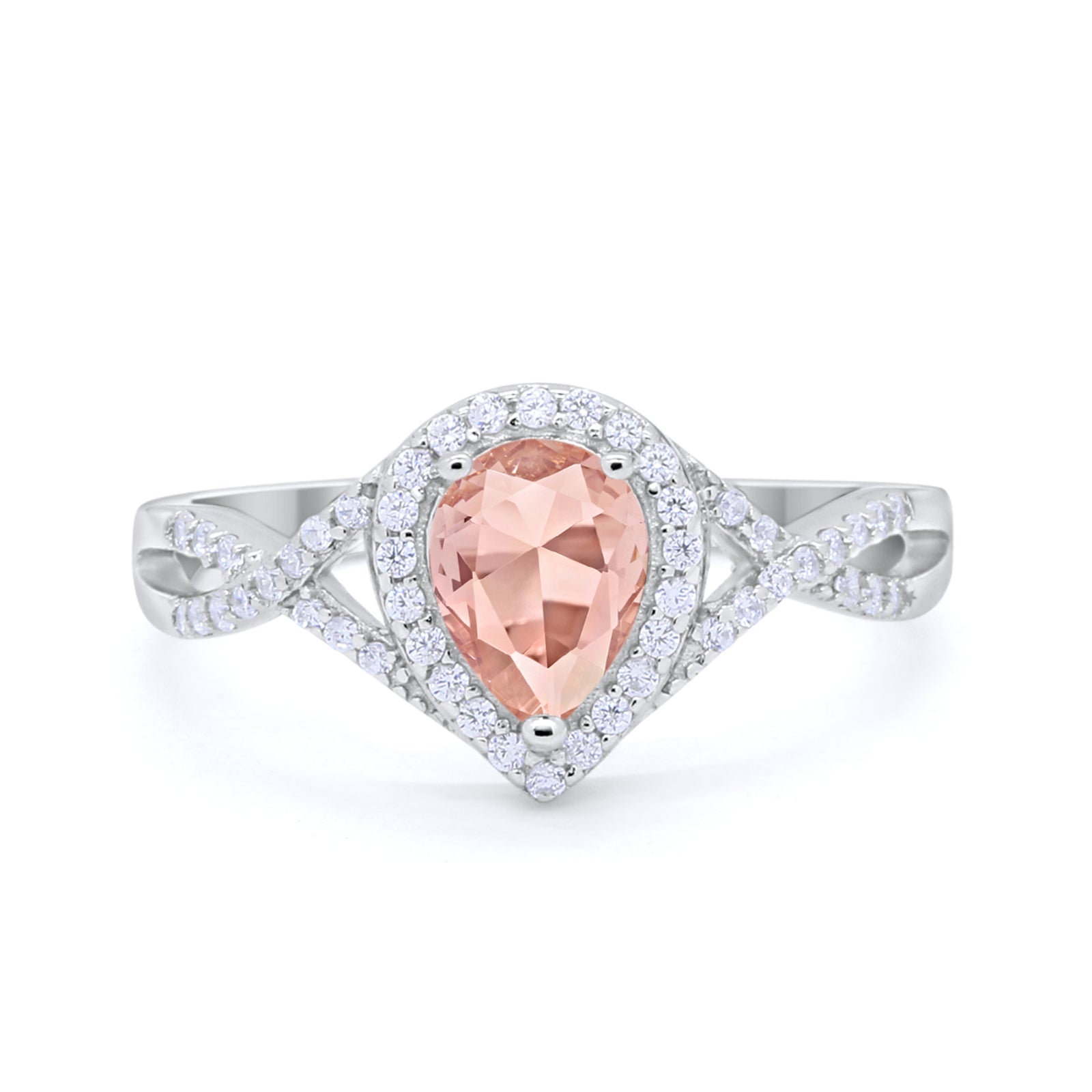 Teardrop Wedding Promise Ring Infinity Round Simulated Morganite CZ 925 Sterling Silver