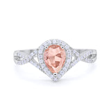 Teardrop Wedding Promise Ring Infinity Round Simulated Morganite CZ 925 Sterling Silver