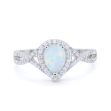Teardrop Wedding Promise Ring Infinity Round Lab Created White Opal 925 Sterling Silver