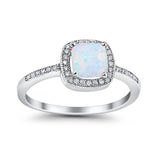Halo Accent Engagement Ring Lab Created White Opal 925 Sterling Silver