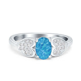 Fashion Heart Ring Oval Lab Created Blue Opal 925 Sterling Silver