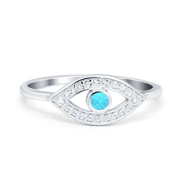 Evil Eye Ring Round Lab Opal Lab Created Light Blue Opal 925 Sterling Silver