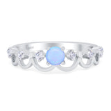 Fashion Half Eternity Wave Design Ring Lab Created Blue Opal 925 Sterling Silver