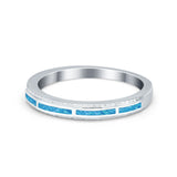 Wedding Band Rings Stackable Eternity Lab Created Blue Opal Round 925 Sterling Silver