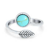 Fashion Ring Oxidized Stone Thumb Ring Round Simulated Turquoise CZ 925 Sterling Silver