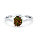 Solitaire Oval Thumb Ring Lab Created Black Opal Stone 925 Sterling Silver
