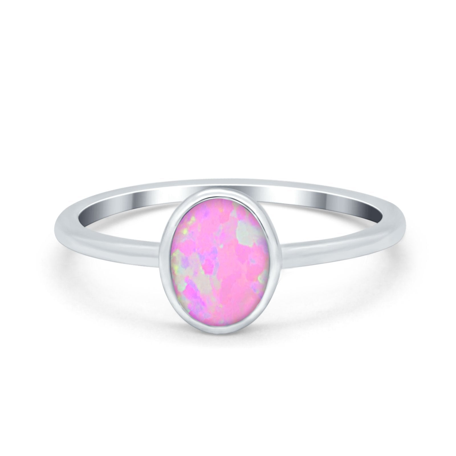 Solitaire Oval Thumb Ring Lab Created Pink Opal Stone 925 Sterling Silver