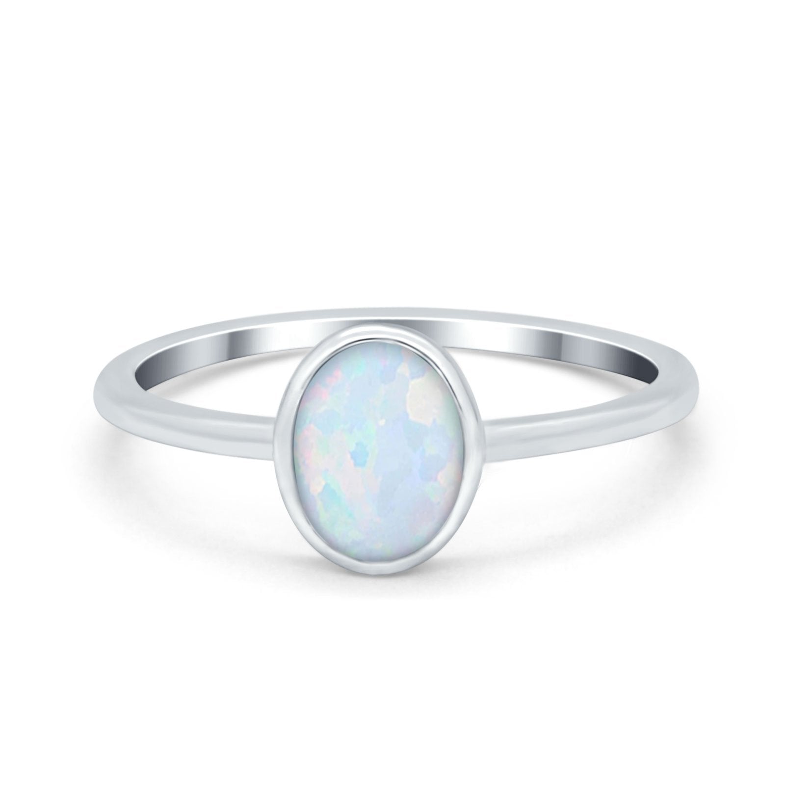 Solitaire Oval Thumb Ring Lab Created White Opal Stone 925 Sterling Silver