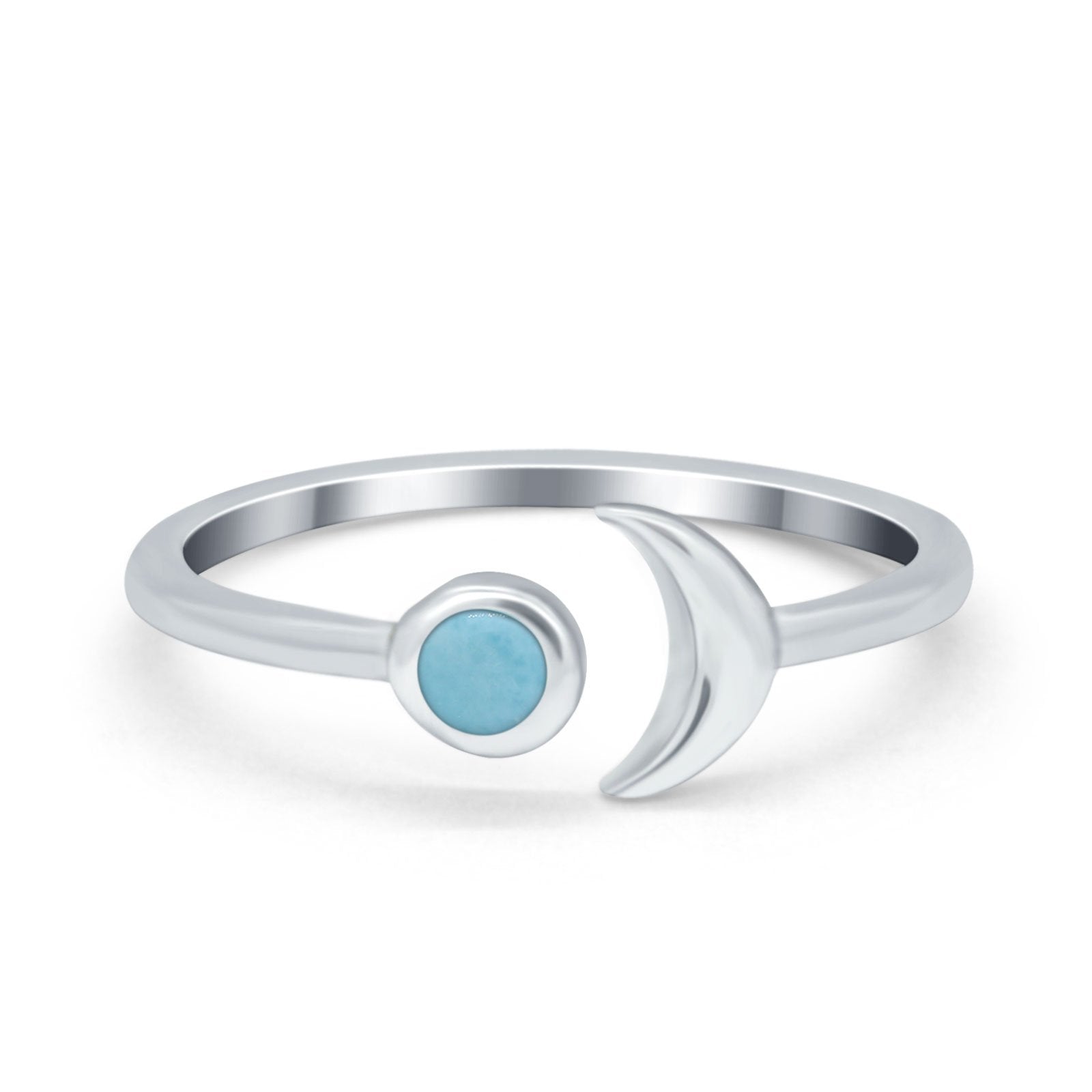 Petite Dainty Moon Cresent Ring Simulated Larimar CZ 925 Sterling Silver