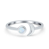 Petite Dainty Moon Cresent Ring Lab Created White Opal 925 Sterling Silver