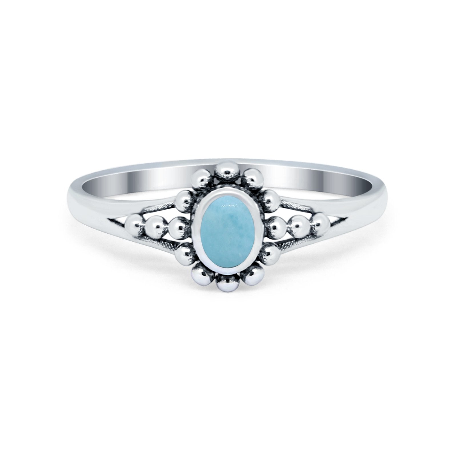 Bali Design Oxidized Style Simulated Larimar CZ Ring 925 Sterling Silver