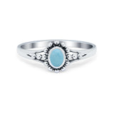 Bali Design Oxidized Style Simulated Larimar CZ Ring 925 Sterling Silver
