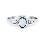 Bali Design Oxidized Style Lab Created White Opal Ring 925 Sterling Silver