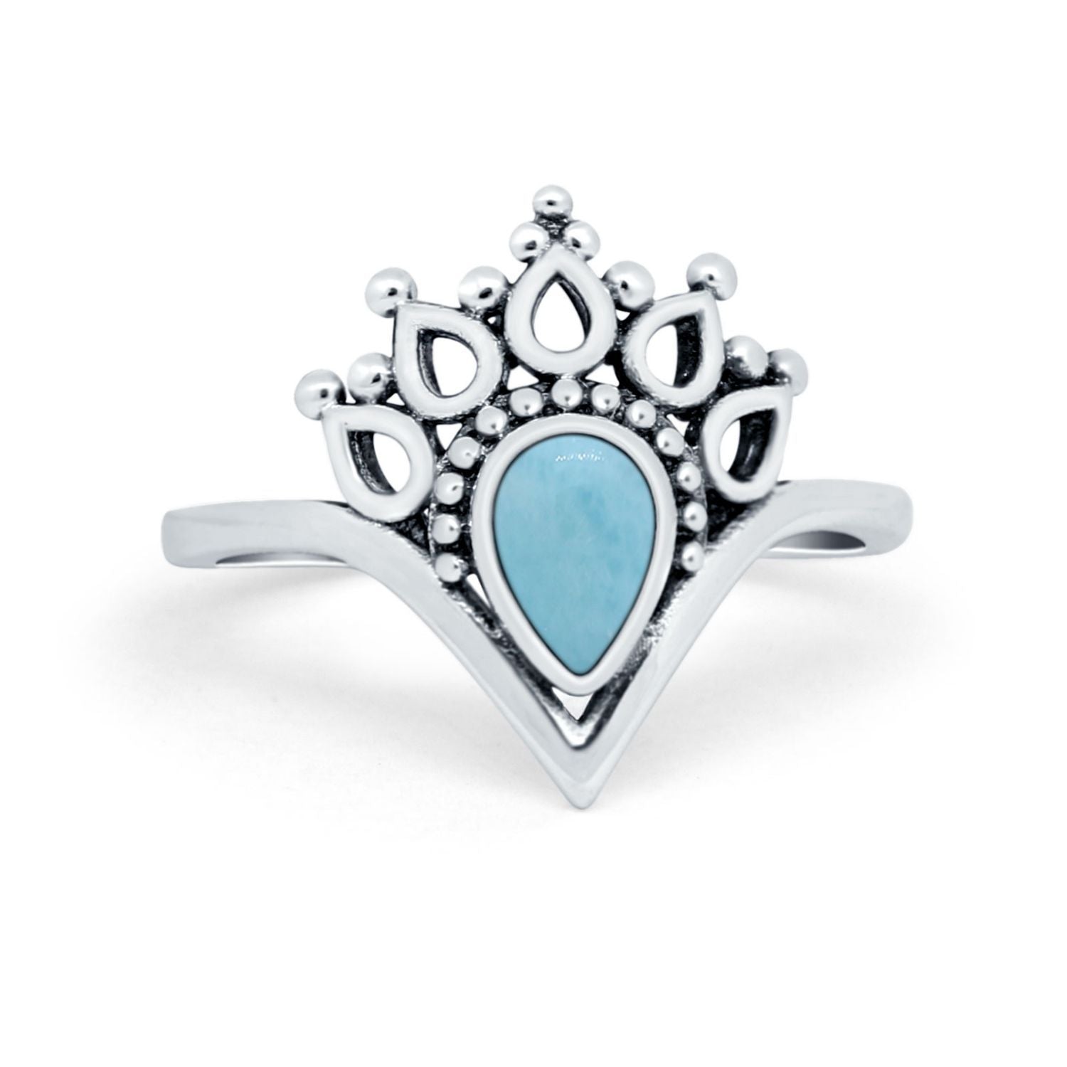 Chevron Midi Thumb Ring Band Pear Round Simulated Larimar CZ 925 Sterling Silver