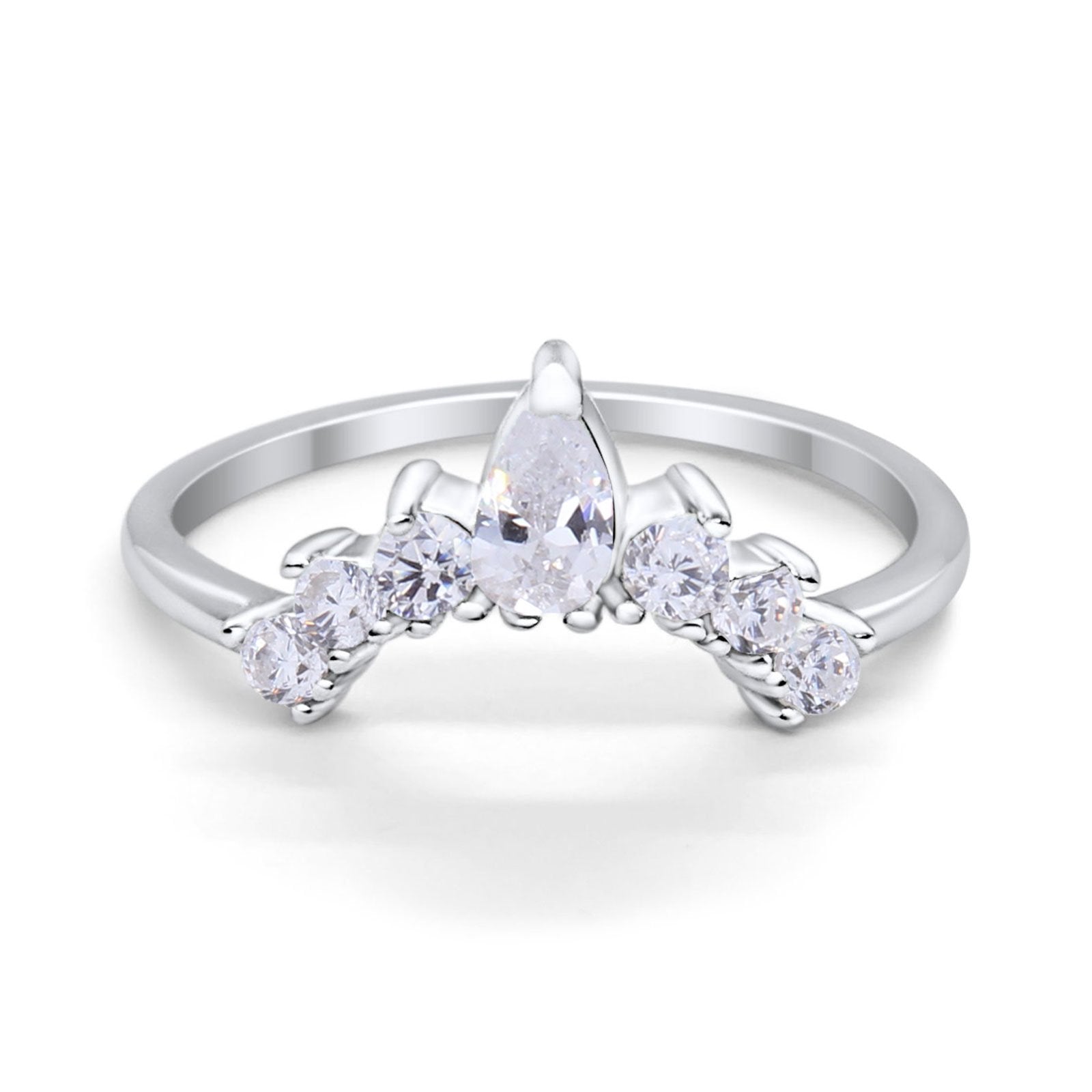 Curved Band Thumb Ring Pear Simulated Cubic Zirconia 925 Sterling Silver