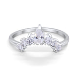 Curved Band Thumb Ring Pear Simulated Cubic Zirconia 925 Sterling Silver