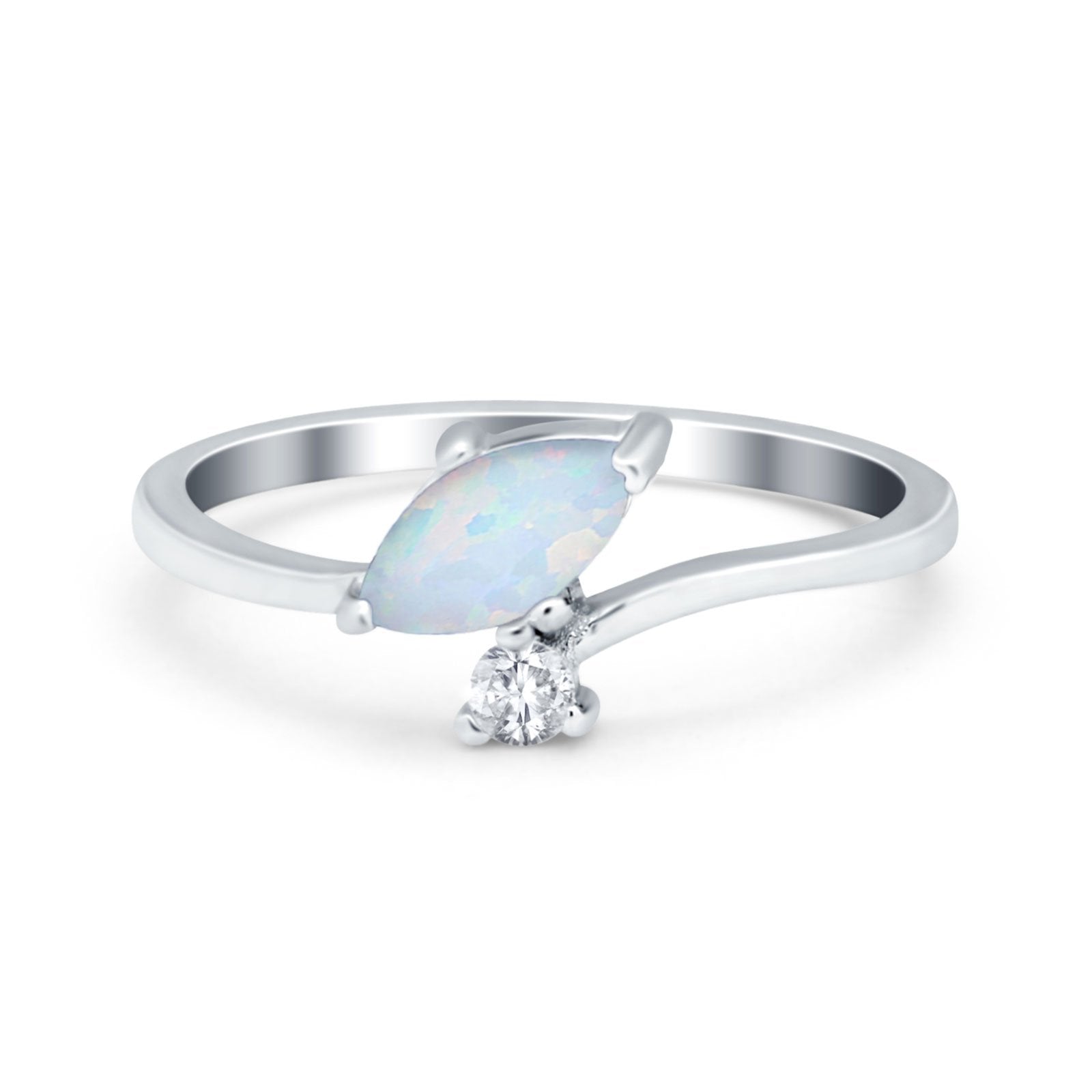 Fashion Ring Marquise Lab Created White Opal 925 Sterling Silver
