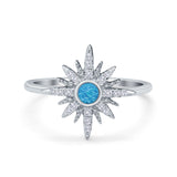 Cluster Starburst Opal Ring Round Lab Created Blue Opal 925 Sterling Silver