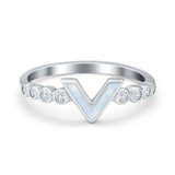 Fashion V Ring Lab Created White Opal 925 Sterling Silver Thumb Ring