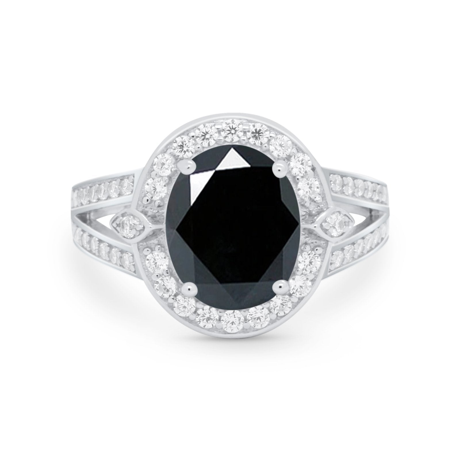 Art Deco Split Shank Engagement Bridal Ring Simulated Black CZ 925 Sterling Silver