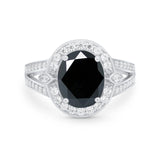 Art Deco Split Shank Engagement Bridal Ring Simulated Black CZ 925 Sterling Silver