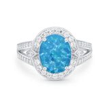 Art Deco Split Shank Engagement Bridal Ring Lab Created Blue Opal 925 Sterling Silver