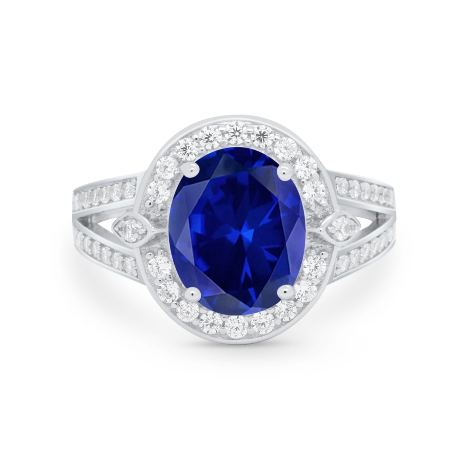 Art Deco Split Shank Engagement Bridal Ring Simulated Blue Sapphire CZ 925 Sterling Silver