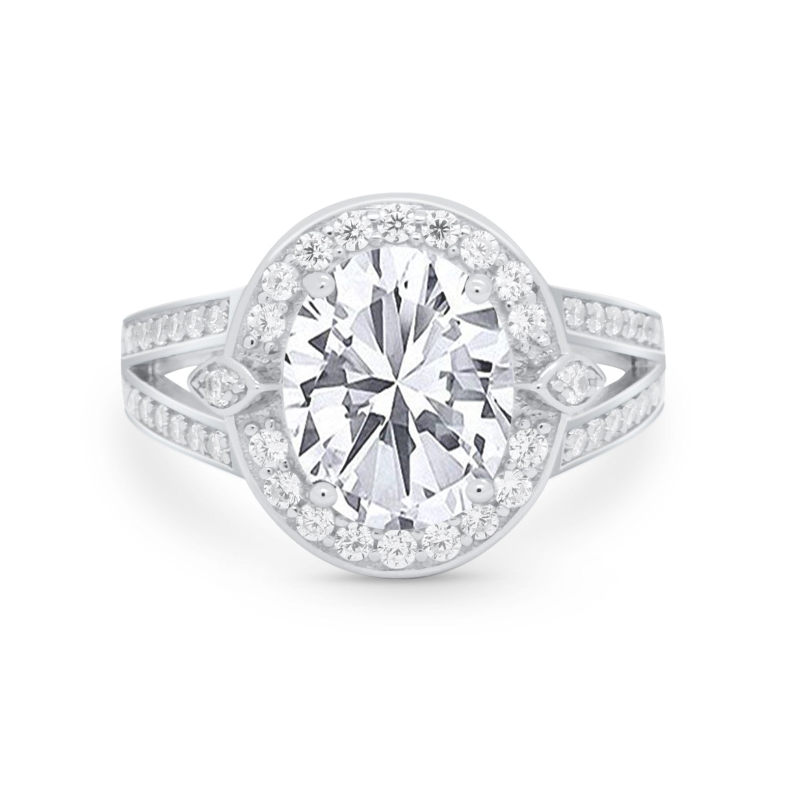 Art Deco Split Shank Engagement Bridal Ring Simulated Cubic Zirconia 925 Sterling Silver