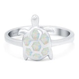 Turtle Ring Band Lab Created White Opal 925 Sterling Silver (14mm)