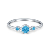 Fashion Style Band Ring Round Lab Created Blue Opal 925 Sterling Silver