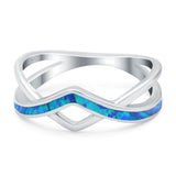 Criss Cross V Shape Ring Band Lab Created Blue Opal 925 Sterling Silver (6mm)