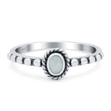 Oval Shape Ring Band Lab Created White Opal 925 Sterling Silver (7mm)