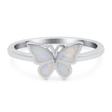 Butterfly Ring Band Lab Created White Opal 925 Sterling Silver (8mm)