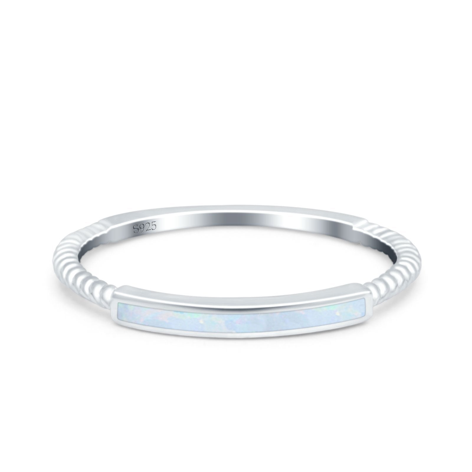 Simple Ring Band Lab Created White Opal 925 Sterling Silver (2mm)